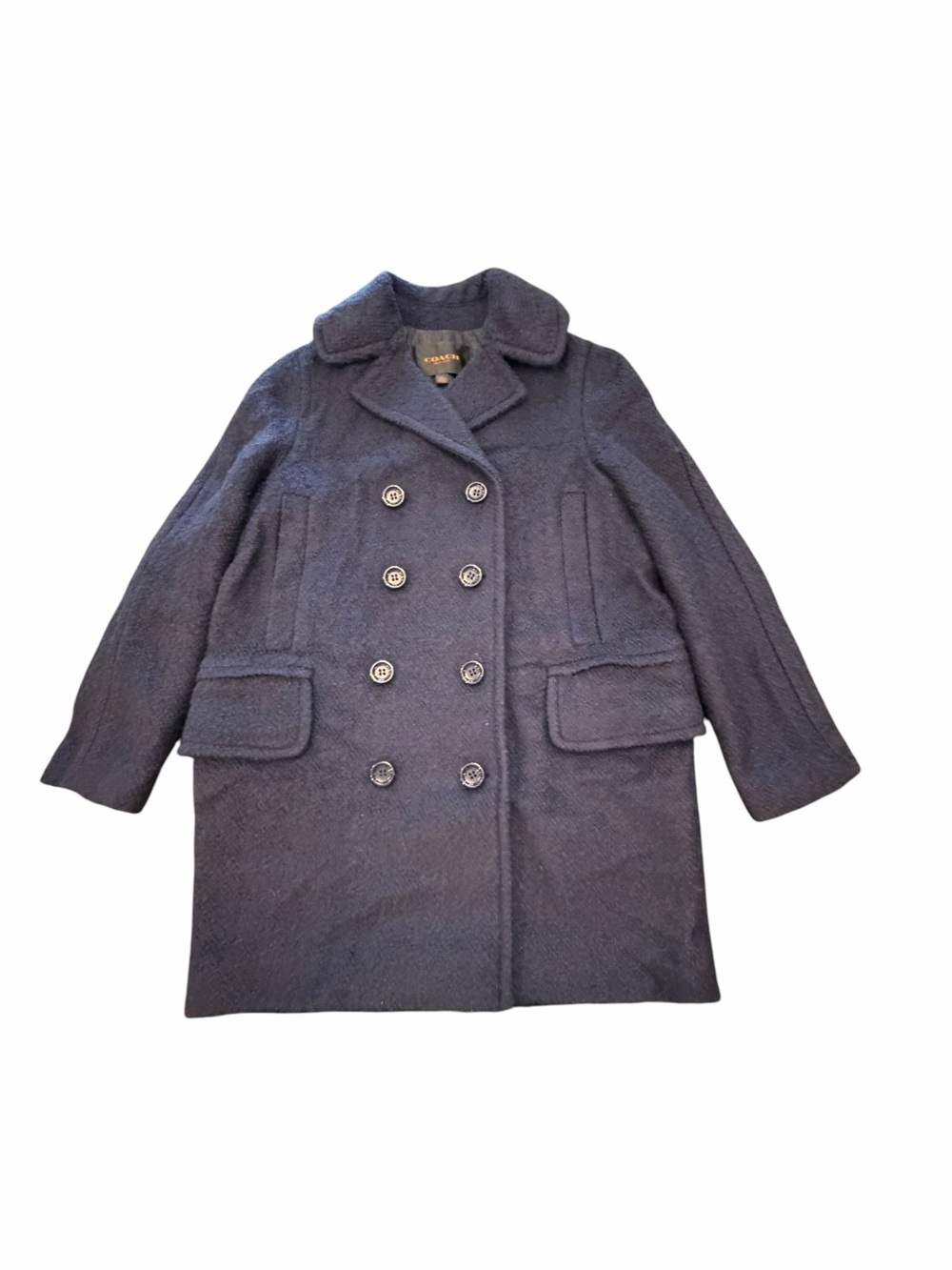 COACH Wool Navy Blue Pea Coat Women's Medium Double Breasted Lined Luxury Preppy